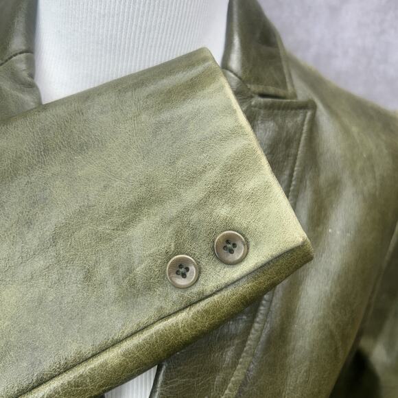 Vintage Gap Jacket Womens S Army Green Leather Blazer Distressed Retro Y2K 90s - Picture 10 of 13